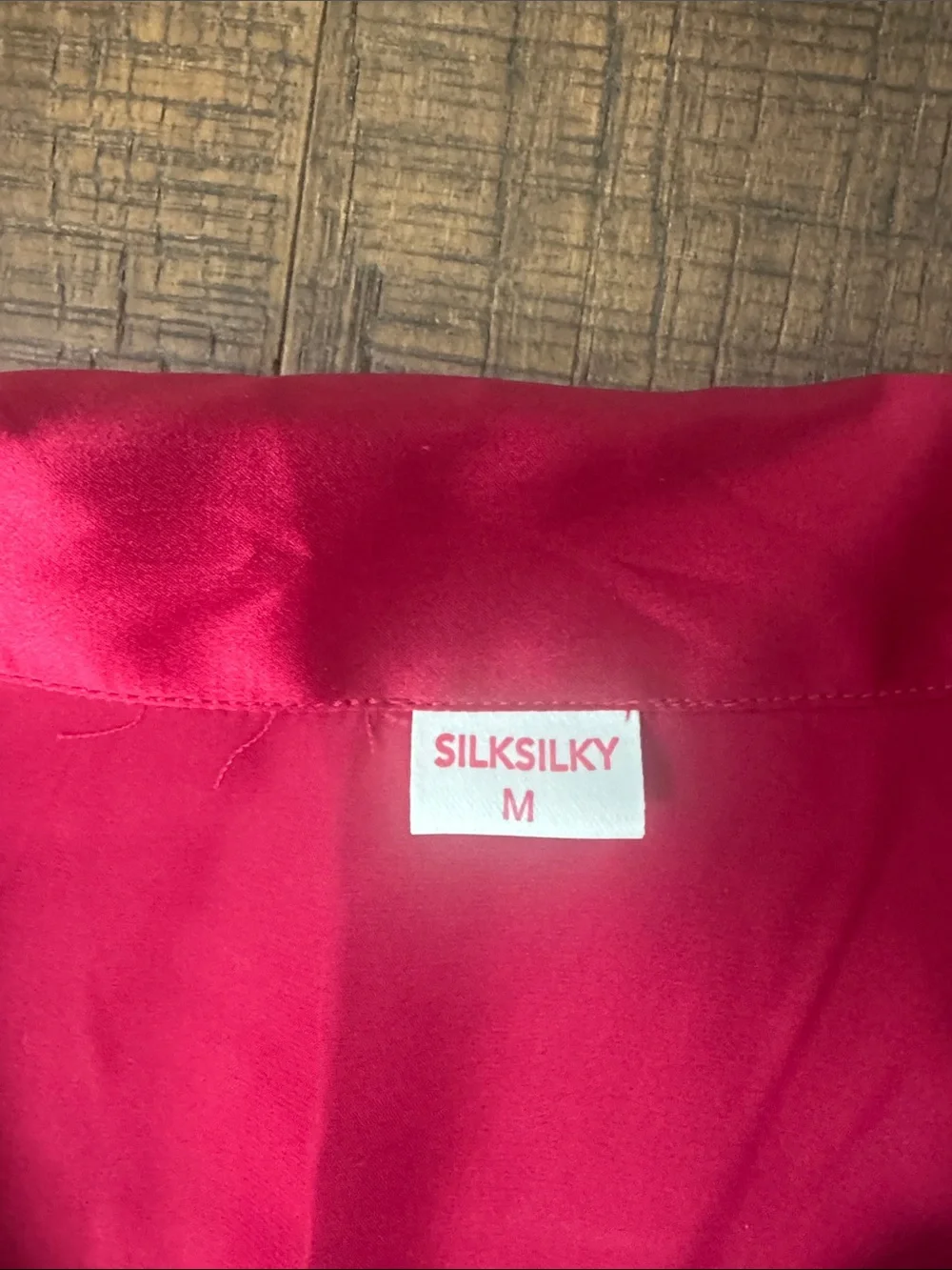 Silksilky 100% Mulberry Silk Long Sleeve Button Up Pajamas Set Dark Red